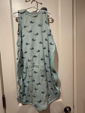 Woolino Whale Print Sleep Sack - Light Teal Blue